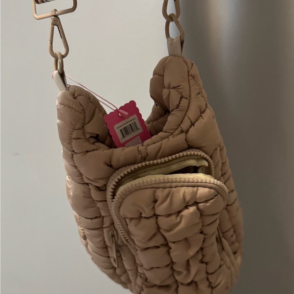 Elegant Beige Quilted Water Bottle Holder Shoulder Bag
